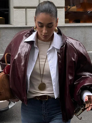 Cecilia | Burgundy Bomber Jacket